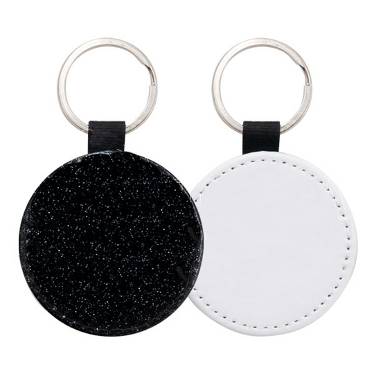 Circle Black Glitter Keyring 50mm