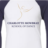 Charlotte Mowbray School of Dance Unisex Quater Sleeve Baseball T-shirt