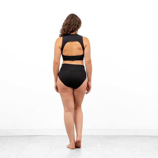 Pandr Zip Front Open Back Crop Top - Black