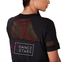 Dance Stars Pink Glitter Ladies Mesh Panel Over Tee