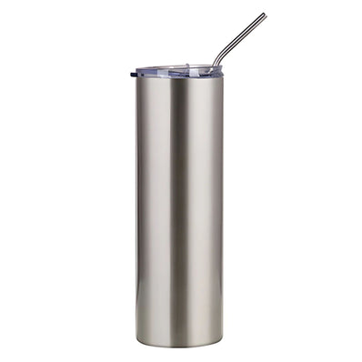 600ml Tumbler with Straw - Silver