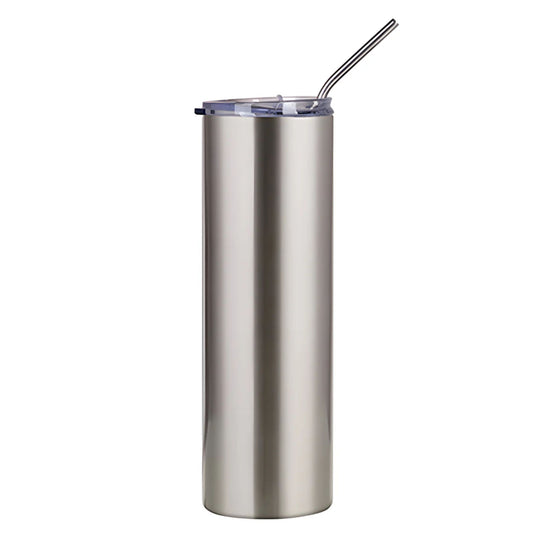 600ml Tumbler with Straw - Silver