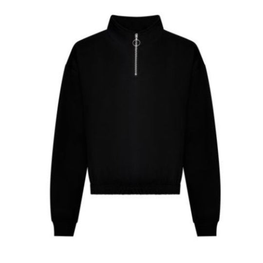 Crop 3/4 Zip Sweatshirt - Black