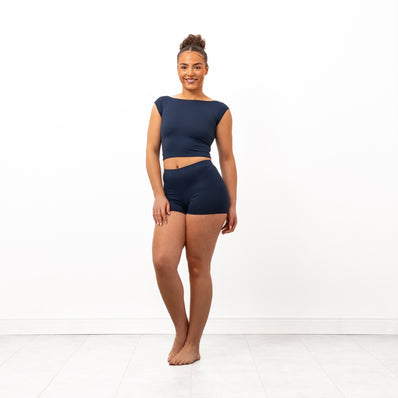 Pandr Boat Neck Backless Crop Top - Navy