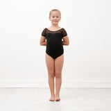 Pandr Mesh Cap Sleeve Leotard - Black