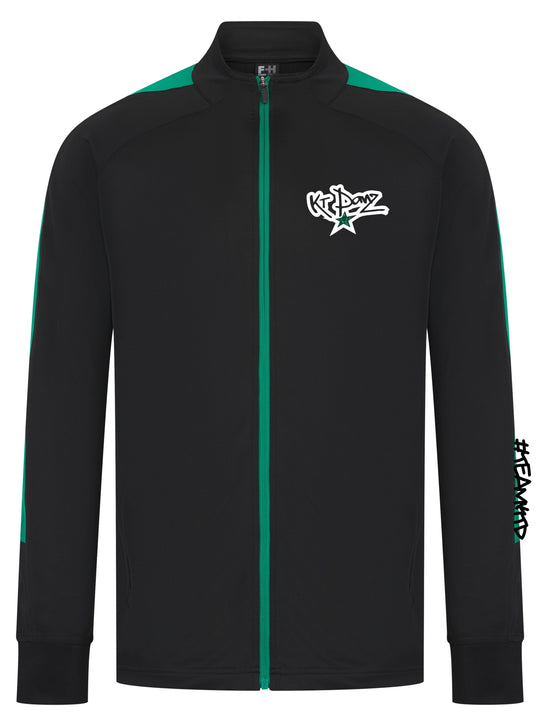 KT Danz Black & Green Adults Knitted Tracksuit Top