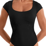 Mirella Black Floral Cap Sleeve Leotard