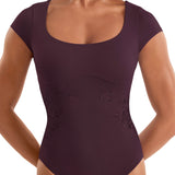 Mirella Maroon Floral Cap Sleeve Leotard
