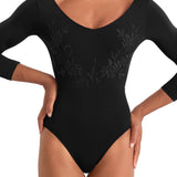 Mirella V Neck 3/4 Sleeve Leotard