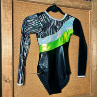 T&P Ebony Shine, Cascade Hologram Foil & Silver Hologram Long Sleeve Leotard