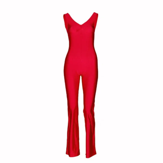 Jiggy Pinched Front Catsuit - Red