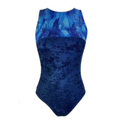 Asha Crushed Velour Leotard - Fiery Blue