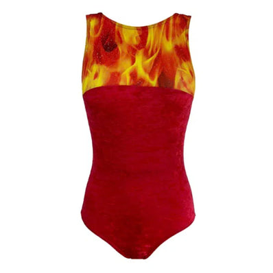 Asha Crushed Velour Leotard - Fiery Red