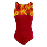 Asha Crushed Velour Leotard - Fiery Red