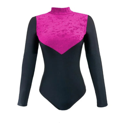 Toto Crushed Velour Long Sleeve Leotard - Flo Pink