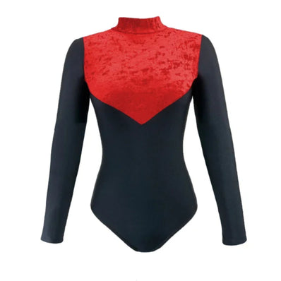 Toto Crushed Velour Long Sleeve Leotard - Red