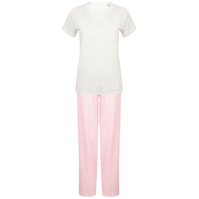Women's Long Pant Pyjama Set - White/Pink
