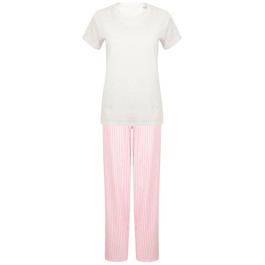 Women's Long Pant Pyjama Set - White/Pink