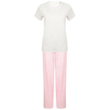 Women's Long Pant Pyjama Set - White/Pink