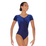 Roch Valley Teresa Crushed Velour and Nylon Lycra Leotard - Navy