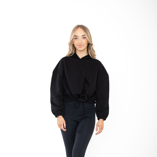 Ladies Cropped Over Sized Hoodie - Black