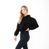 Ladies Cropped Over Sized Hoodie - Black