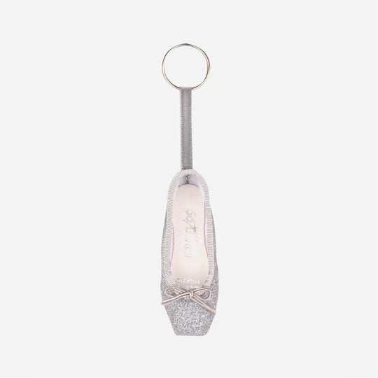 Mini Pointe Shoe Glitter Keyring - Silver