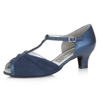 Freed Open Toe Diamante T-Bar Ruched Vamp Sandal 4cm Heel