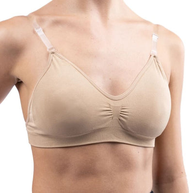 Silky Ladies Padded Seamless Clear Back Bra With Adjustable Straps - Nude
